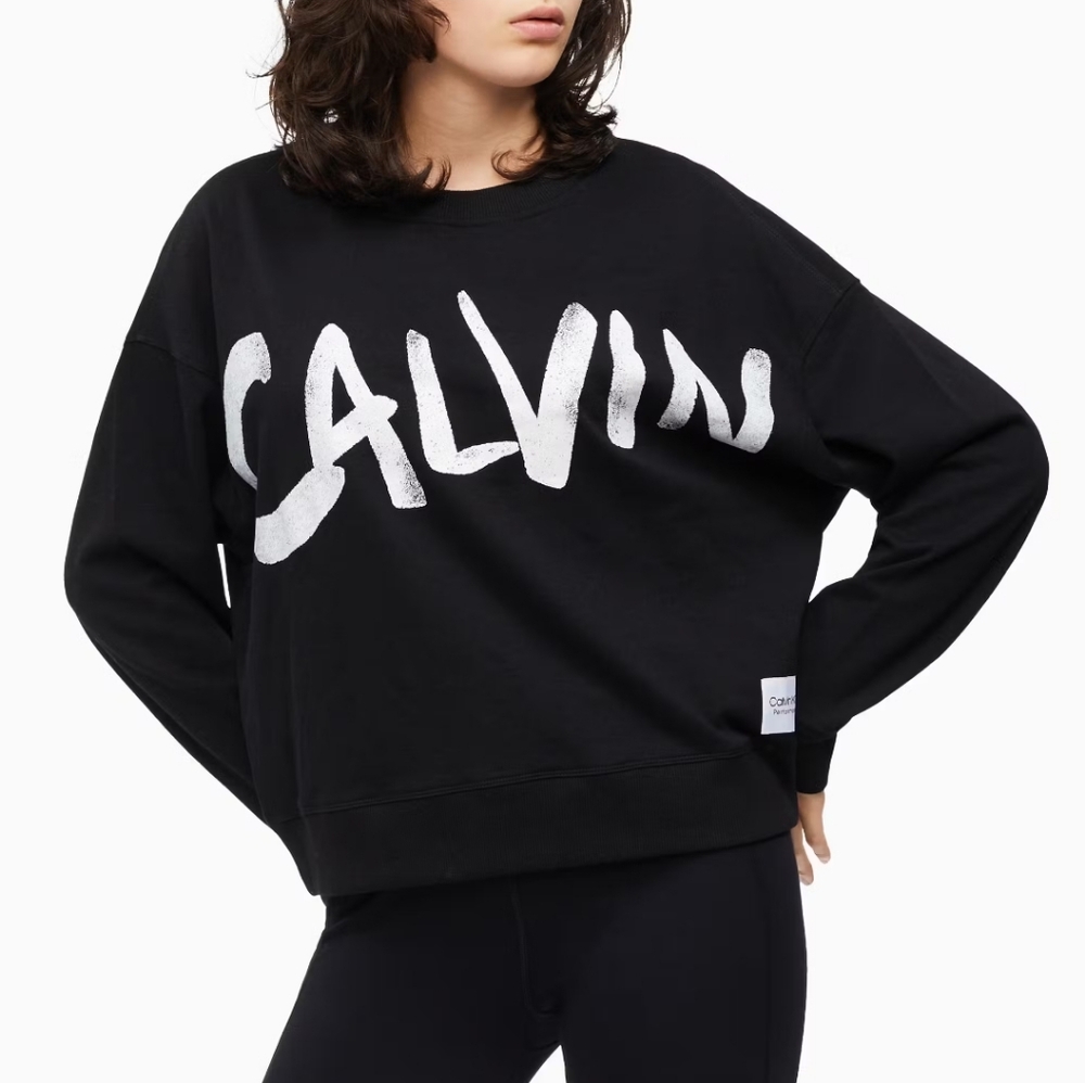 Calvin Klein Performance Brushed Logo Sweatshirt Black Size Small‎
